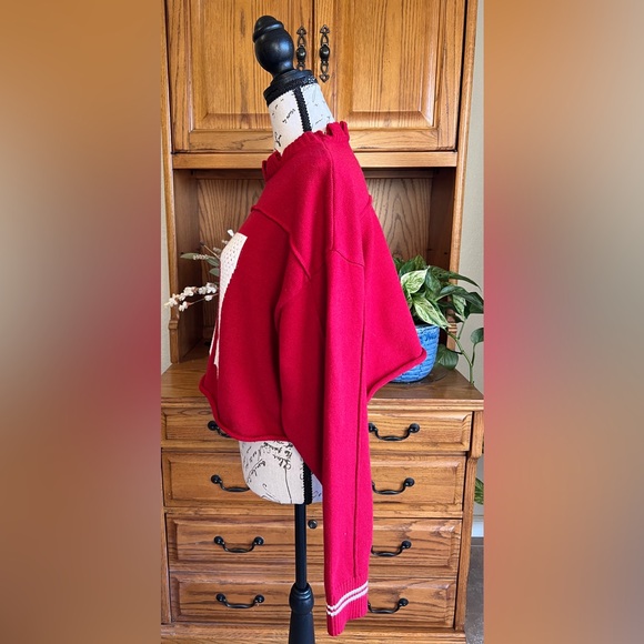 Orange Kiss Red and White Varsity Distressed Number 87 Crop Sweater Large - Picture 5 of 11